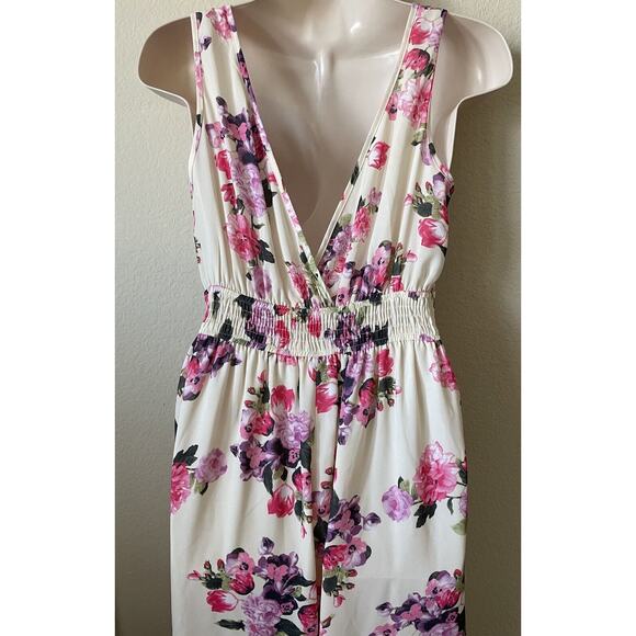Forever 21 Ivory Floral V Neck Sleeveless Necklace Lined Maxi Women's Dress S - Picture 5 of 6